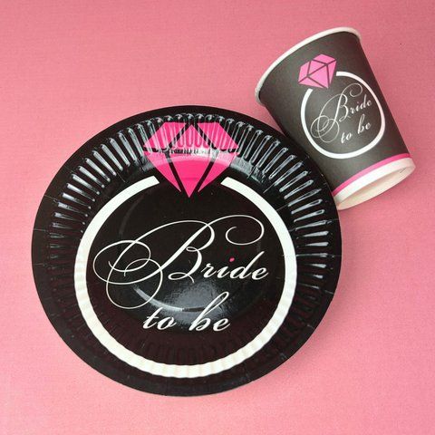 Набір паперового посуду на дівич-вечір Bride to be чорний (тарілка+стакан) СС-Т-022 фото