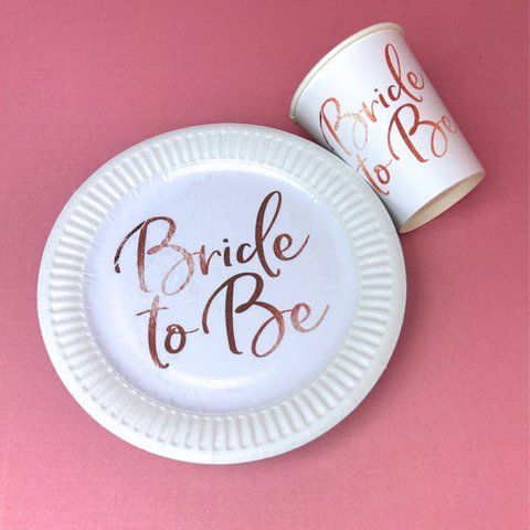 Набір паперового посуду на дівич-вечір Bride to be білий (тарілка+стакан) СС-Т-020 фото