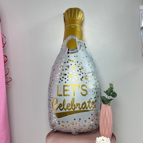 Кулька пляшка Lets Celebrаtе біло-золота (93х48 см) ТК-Б-11 фото